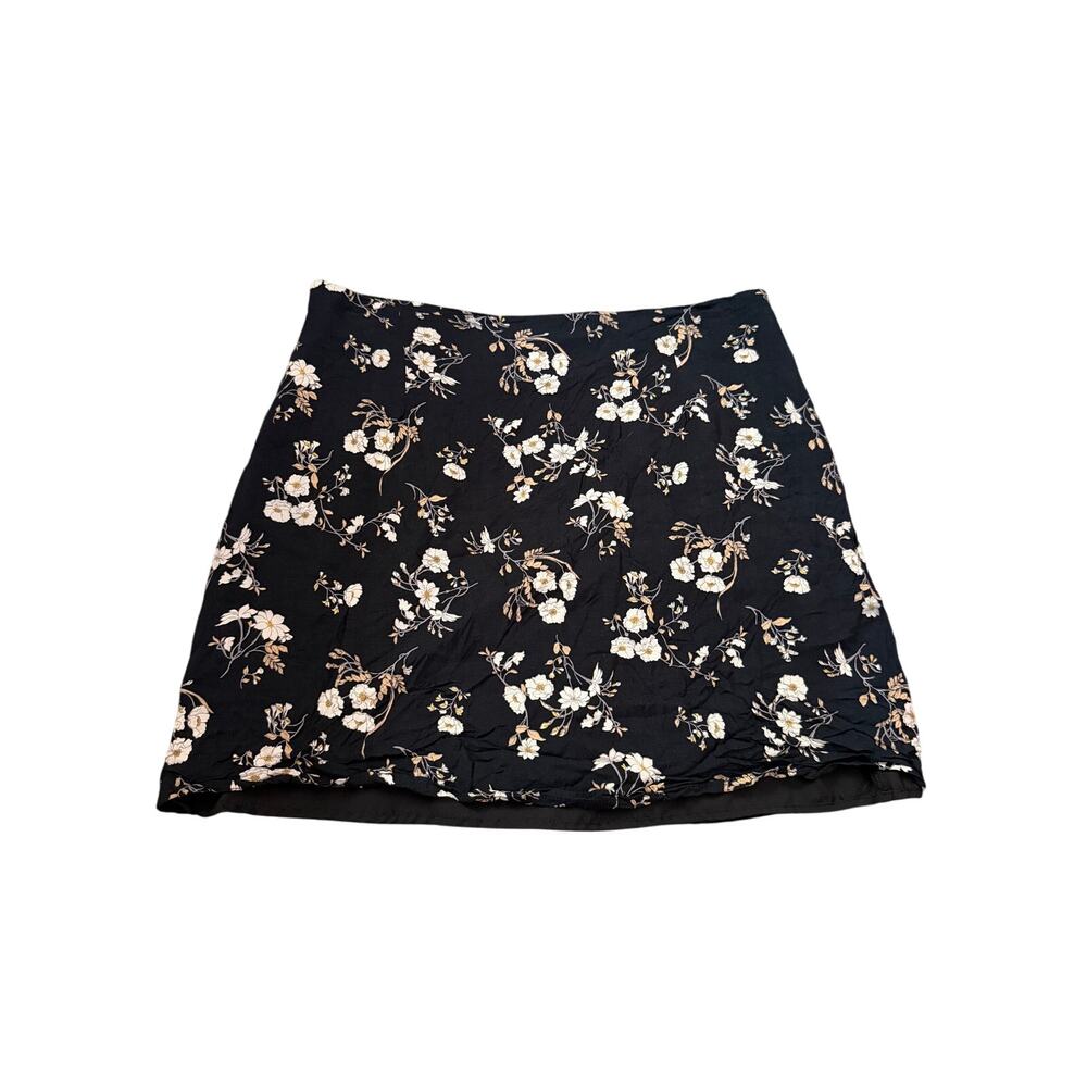 Ever After Black White Floral Mini Skirt Size Large L Elastic Waist
